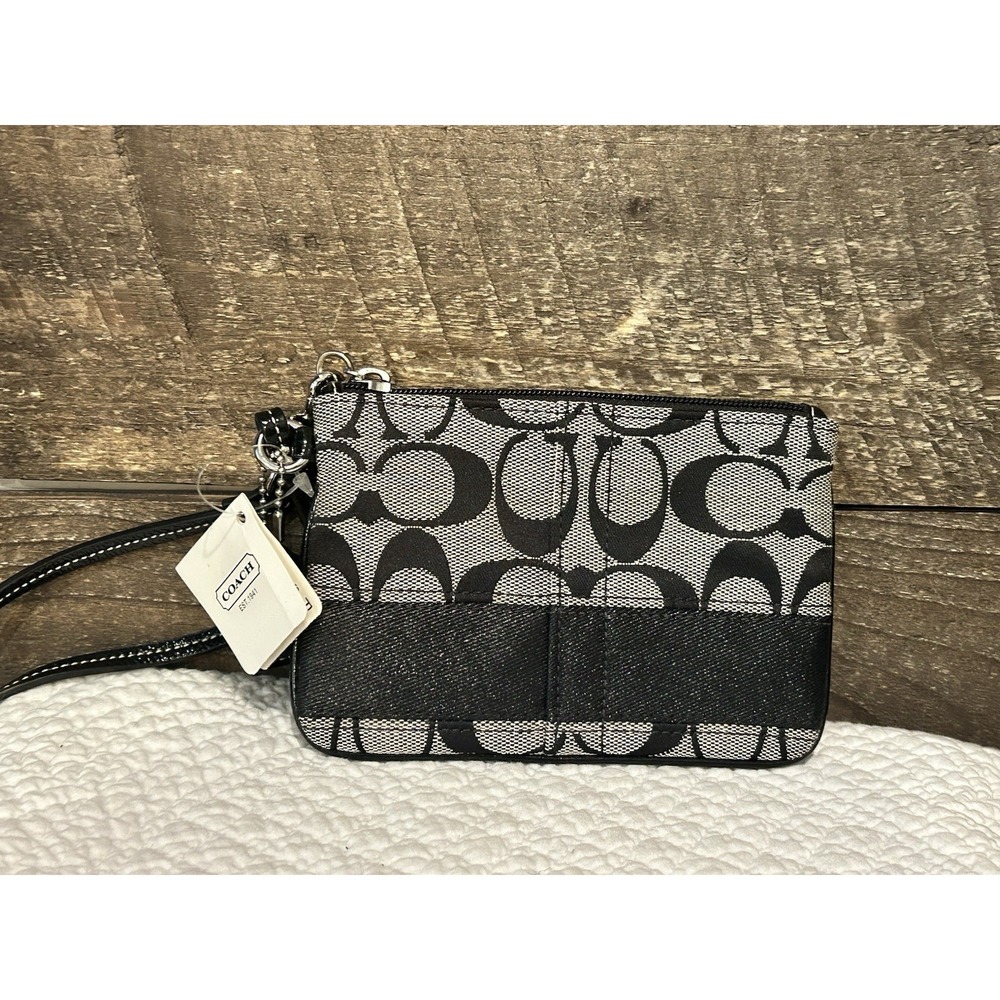 Coach Signature Stripe Women's Wristlet Black F42618